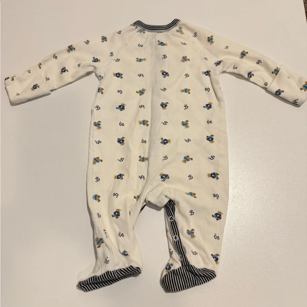 Ralph Lauren Baby Teddy Bear Footie Coverall Sz 6 Months Cotton Kawaii‎